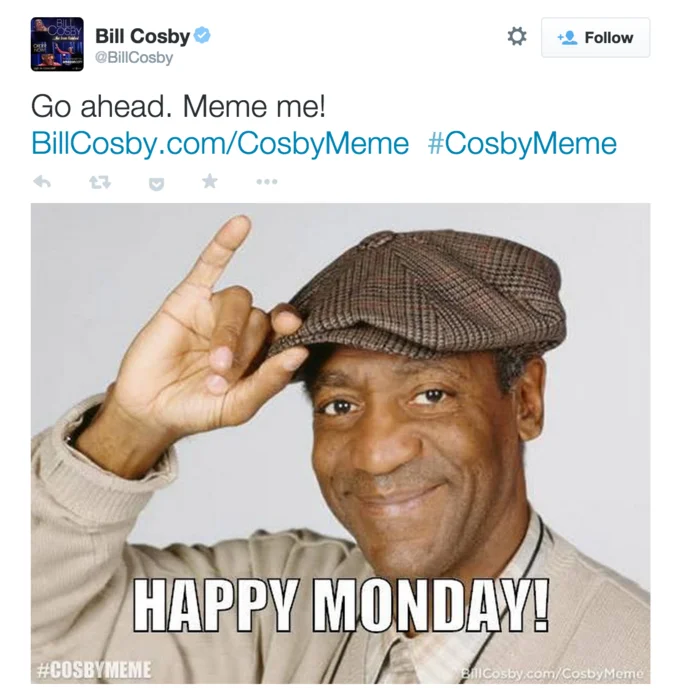Screenshot of Bill Cosby's official 'Meme me' tweet