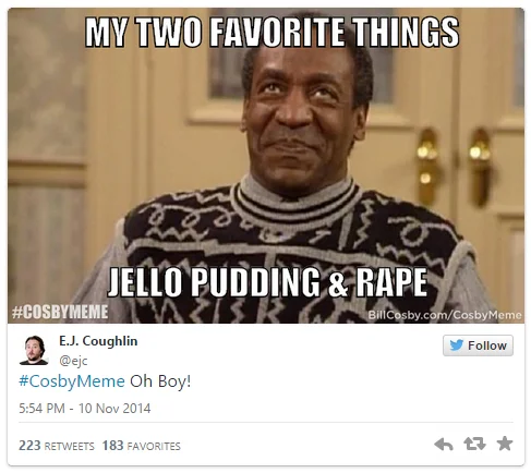 Bill Cosby — Dark humor Cosby meme tweet about Jello pudding and rape