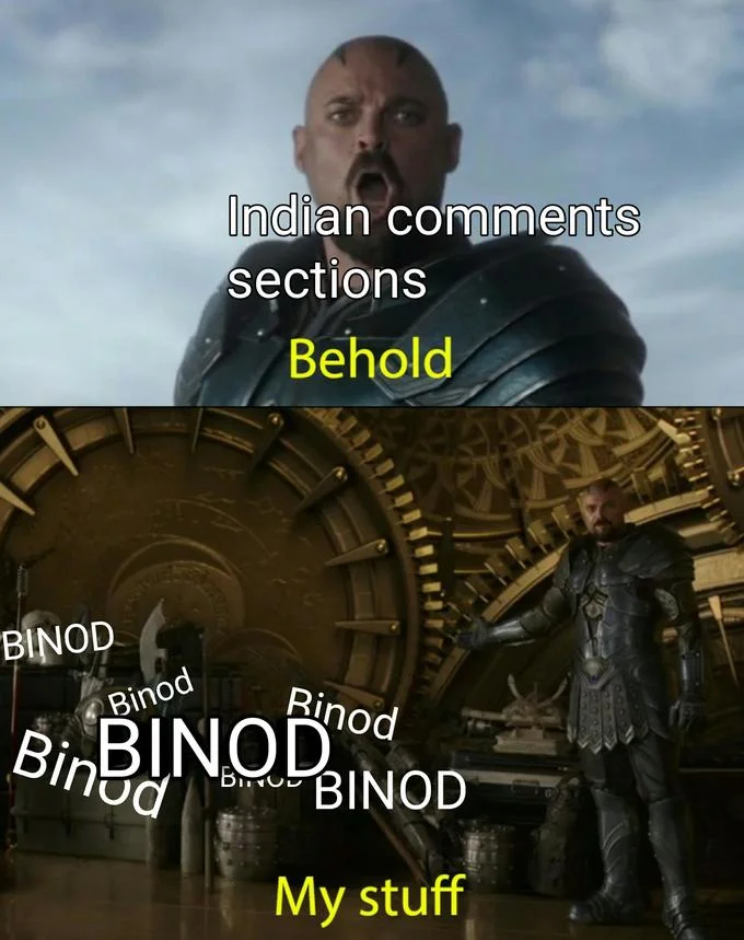 Buff Doge vs Cheems meme comparing old versus new comment sections dominated by Binod