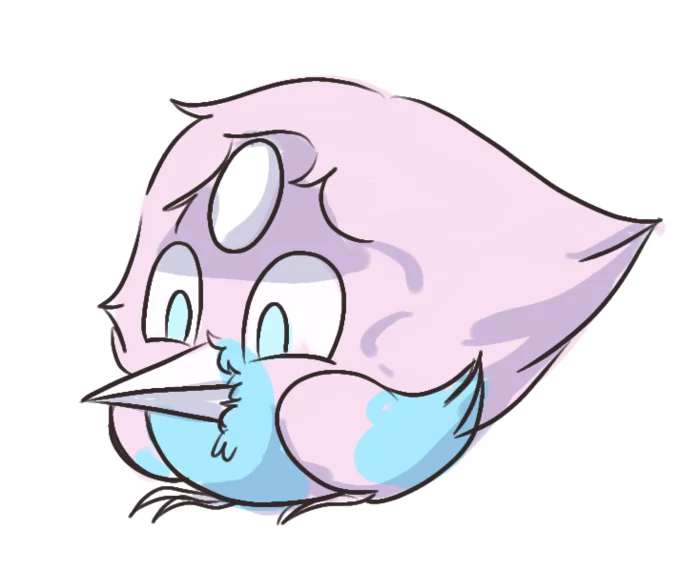 Birbs — Cartoon drawing of a small blue bird with a pink tuft on its head