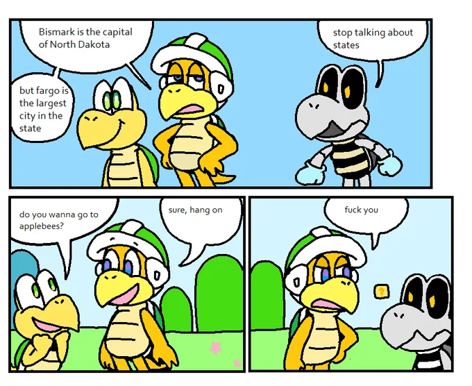 Bismarck Is The Capital of North Dakota — Super Mario fan redraw of the Bismarck meme with Koopa Troopa, Hammer Bro, and Dry Bones.