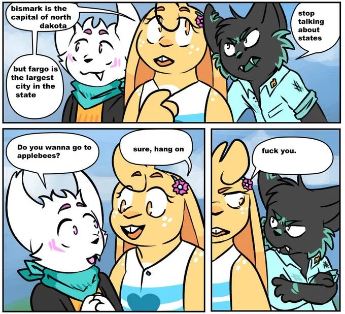 Bismarck Is The Capital of North Dakota — Undertale-style fan redraw of the Bismarck meme with anthropomorphic animal characters.