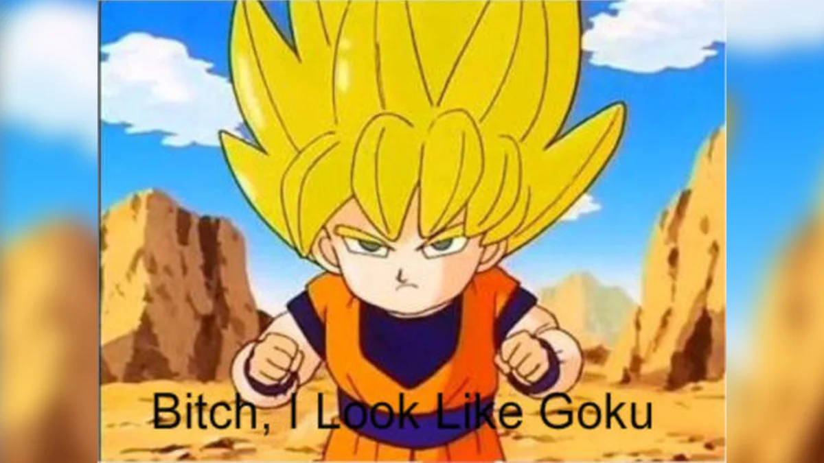 Bitch I Look Like Goku — Super Saiyan kid Goku with yellow spiky hair and 'Bitch, I Look Like Goku' caption