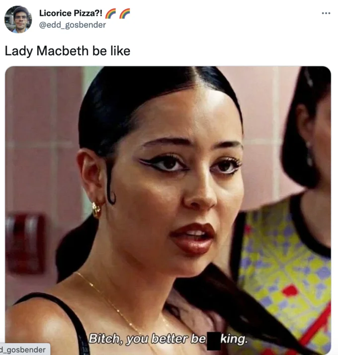 Bitch You Better Be Joking — Twitter post showing a zoomed close-up of Maddy's skeptical expression with partial text 'Bitch, you better be king' visible