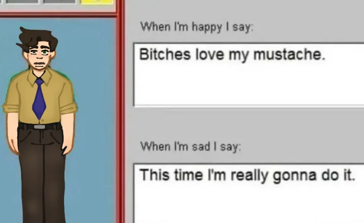 Bitches Love My Mustache This Time Im Really Gonna Do It — World of Warcraft character with long mustache in a remix of the meme's happy and sad quote fields