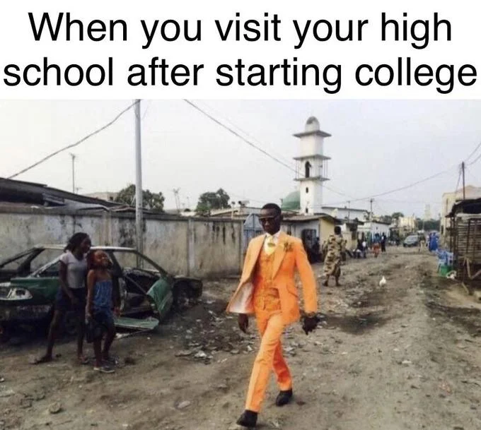 Black Guy In Orange Suit — College visit meme with the orange suit image