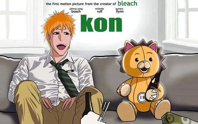 Parody movie poster combining Bleach's Ichigo and Kon with the film Kon