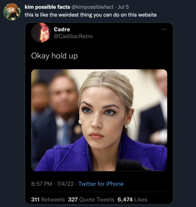 Quote tweet reacting to the Blonde AOC tweet calling it the weirdest thing you can do on Twitter.