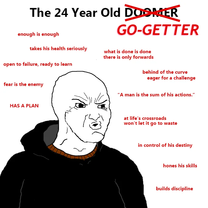 The 24 Year Old Go-Getter character sheet, a Doomer-to-Bloomer transformation variant
