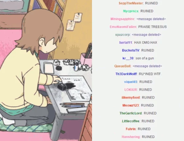 Bob Ross — Anime artist working while Twitch chat spams 'RUINED' comments