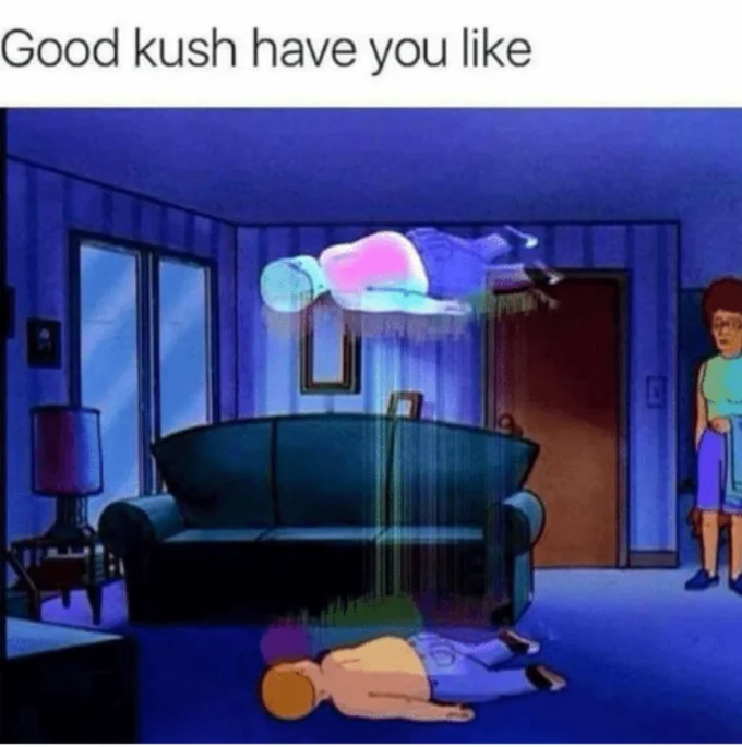 Bobby Hill Ascending — Bobby Hill out-of-body meme captioned 'Good kush have you like.'