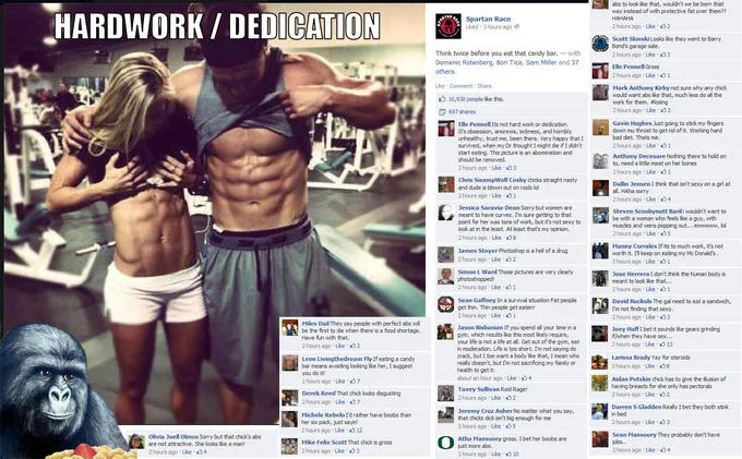 Body Shaming — Facebook screenshot of a fitness post with many body-shaming comments in the reply thread