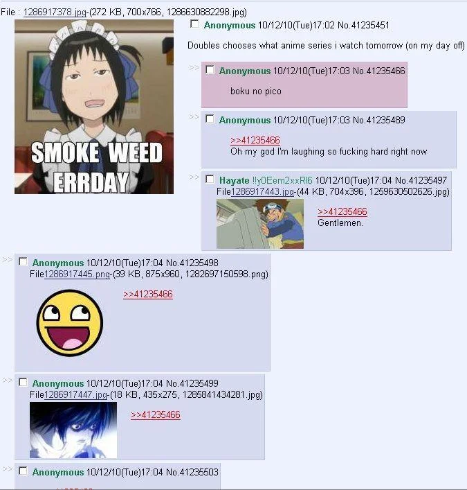 4chan thread screenshot showing 'boku no pico' recommendation via doubles