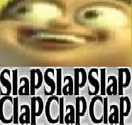 Bolbi Stroganovsky — Animated close-up of Bolbi's face with a wide smile and distinctive expression, with text overlay reading 'SlapSlapSlap ClaplaplaCap.'