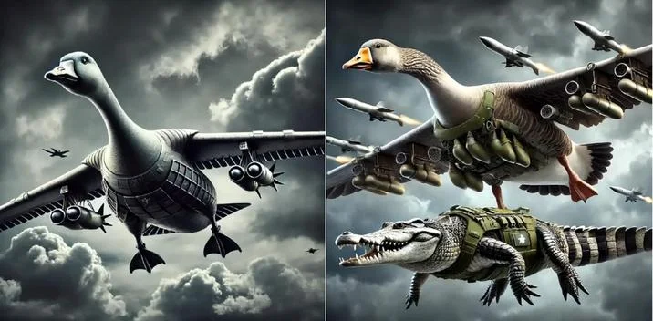 Bombombini Gusini — An AI-generated Italian brainrot meme depicting a goose crossed with a fighter jet or bomber plane.