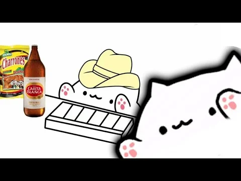 A meme variation featuring the Bongo Cat character wearing a cowboy hat while playing a keyboard, positioned with vintage beer bottles.
