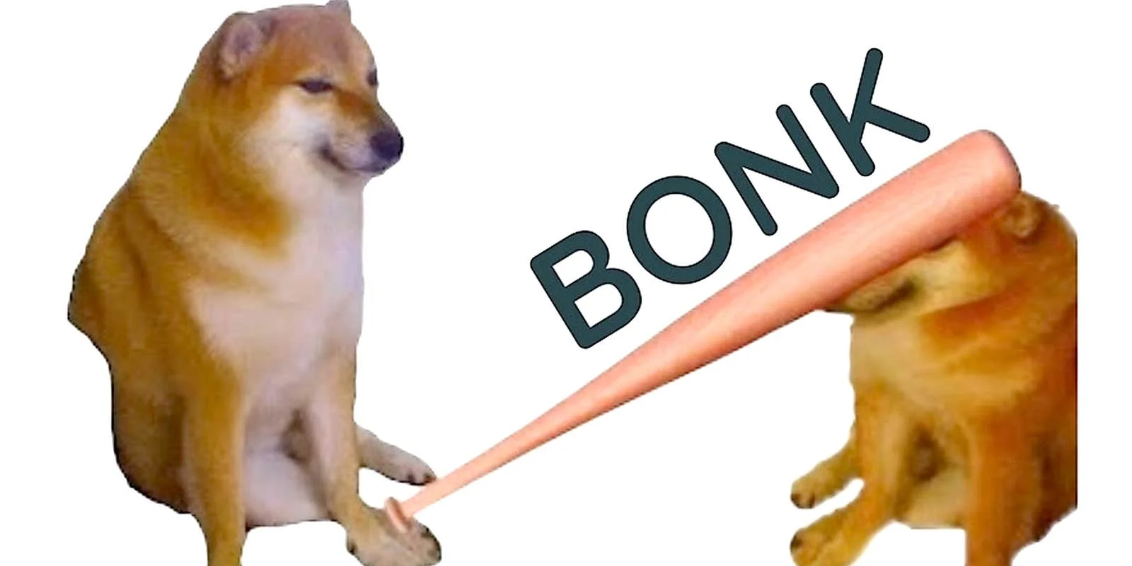 Foundational Bonk meme template showing Shiba Inu Doge being hit with baseball bat with bold 'BONK' text overlay.