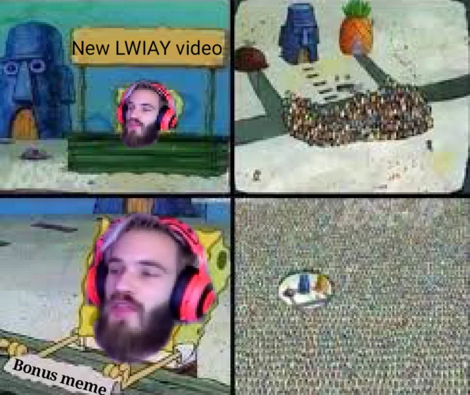 SpongeBob ugly Patrick meme with PewDiePie face and Bonus Meme label