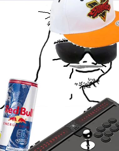 Boomer Wojak with Red Bull energy drink, sunglasses, and baseball cap