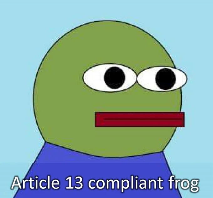 Bootleg Memes — Bootleg drawing of Pepe the Frog with 'Article 13 compliant frog' caption