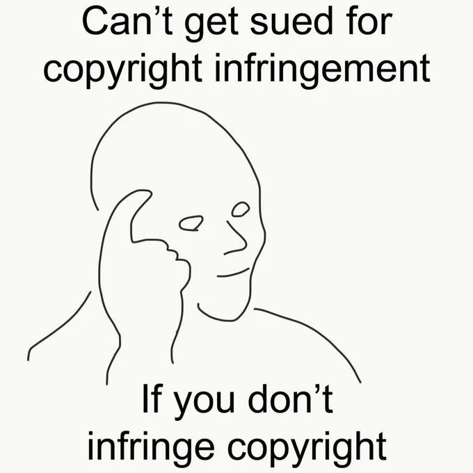 Bootleg Memes — Bootleg line drawing of Roll Safe meme with caption about avoiding copyright infringement