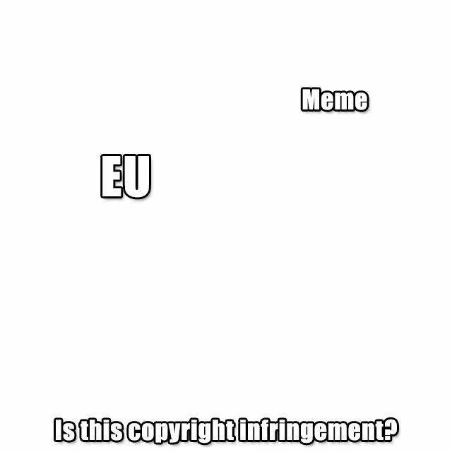 Bootleg Memes — Minimalist white meme with tiny 'EU' and 'Meme' text asking about copyright infringement