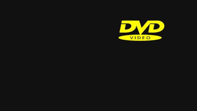 Bouncing Dvd Logo — A widescreen black background with the bright yellow DVD Video logo positioned in the upper-right quadrant, mimicking a mid-bounce moment