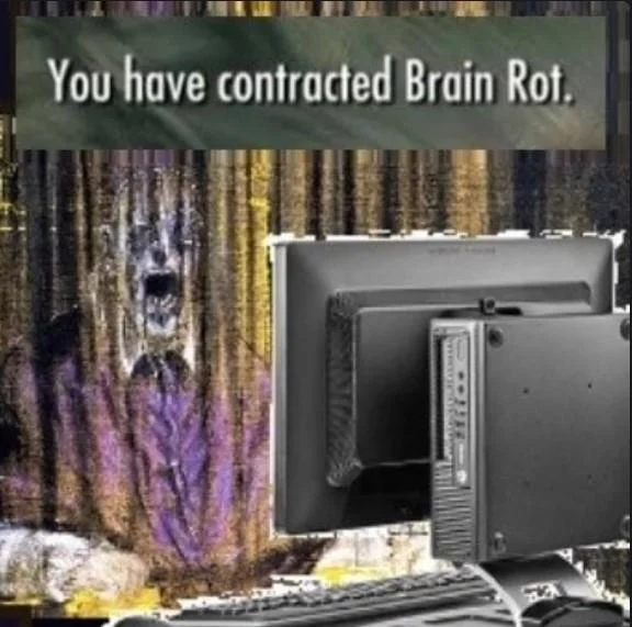 Brain Rot Brainrot — Fallout Brain Rot screen showing distorted screaming figure next to a computer monitor