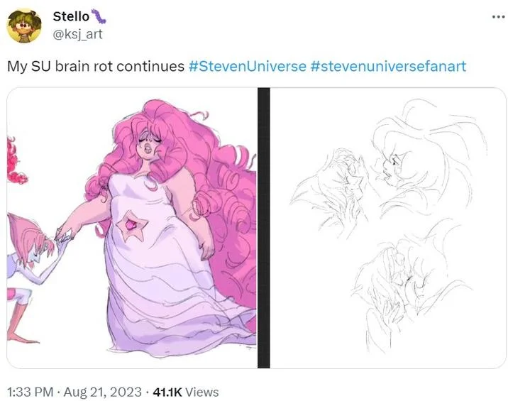 Brain Rot Brainrot — Tweet with Steven Universe fan art captioned 'My SU brain rot continues'