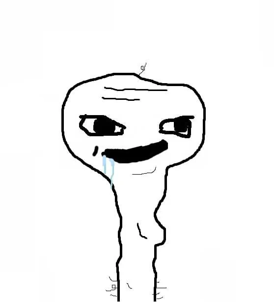 The definitive brainlet character rendered as a simple crude stick figure with large black eyes, minimal mouth, and characteristic thin elongated body shape.