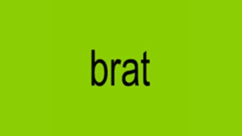 Brat by Charli XCX — A minimal template featuring 'brat' in bold black text on a bright neon lime green background.