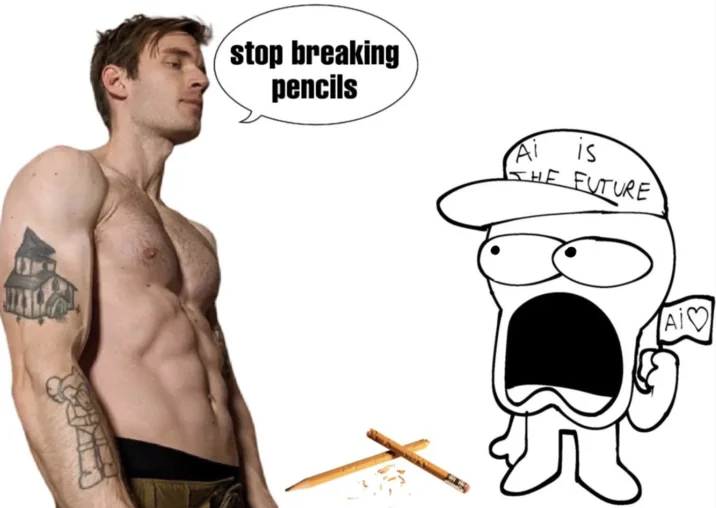 Break The Pencil — Meme format showing muscular man on left saying 'stop breaking pencils' contrasting with stick figure on right holding broken pencil with