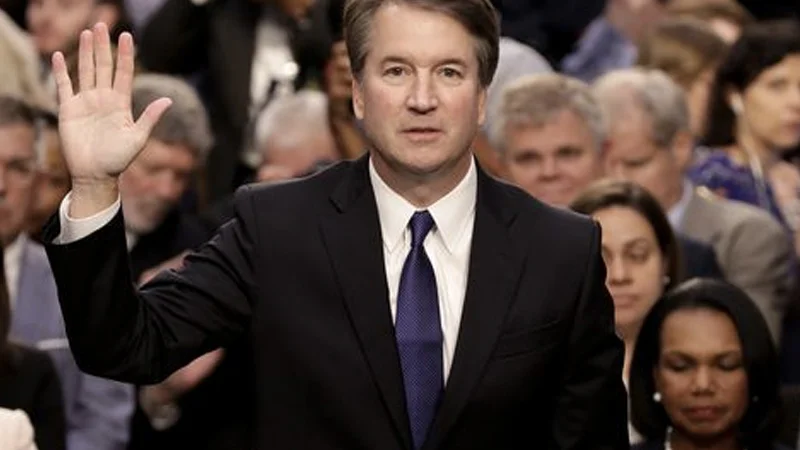 Brett Kavanaugh Supreme Court Nomination — Brett Kavanaugh raising his right hand while being sworn in at Senate confirmation hearing