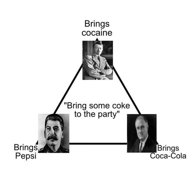 Bring Some Coke To The Party — A creative adaptation featuring historical figures in black and white photographs distributed across the three drink preference