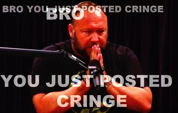 Wide-eyed cartoon king pointing with meme caption Bro you just posted cringe