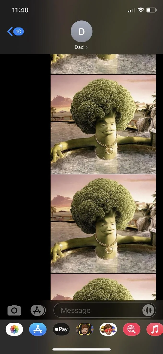 Nutritional comparison meme of broccoli in hot tub versus animated chicken showing macronutrient values