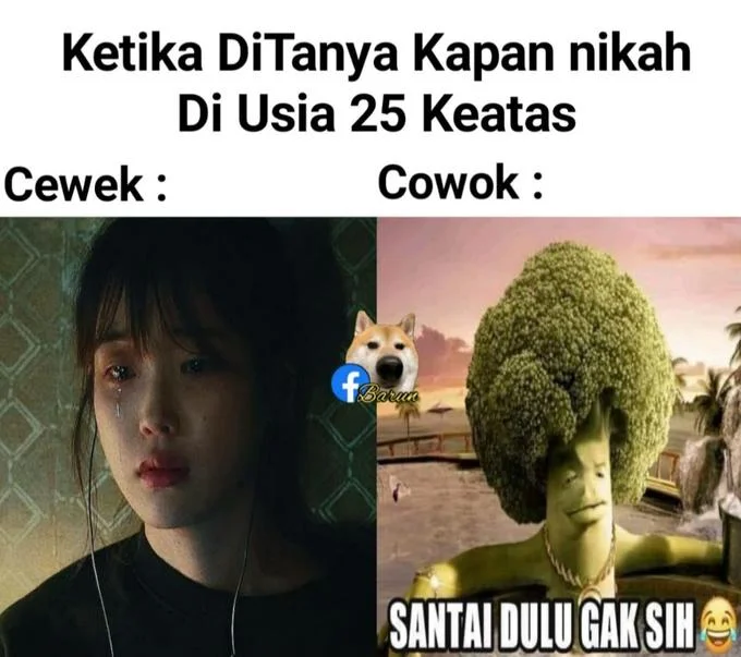 Broccoli in hot tub character with Indonesian caption Santai Dulu Gak Sih