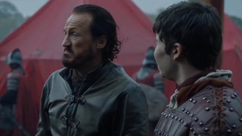 Bronns Id Fuck Her — Bronn and Podrick standing outside a red tent in a Game of Thrones scene