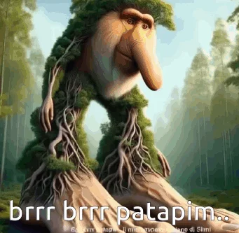 Brr Brr Patapim original meme: moss-covered forest creature with text caption in forest