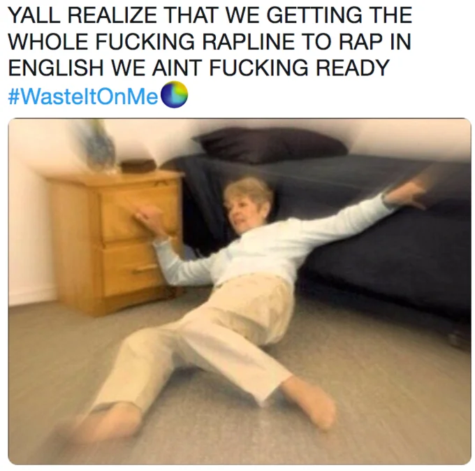 ARMY reaction meme about BTS English rap line