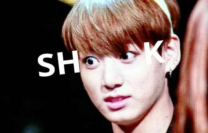 BTS Jungkook shocked reaction with SHOOK text overlay