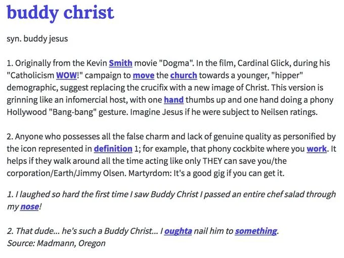 Screenshot of a slang dictionary entry defining the term buddy christ