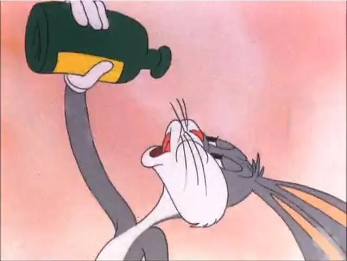 Bugs Bunnys No — Bugs Bunny reacting to a green bottle being poured into his mouth in an old cartoon still