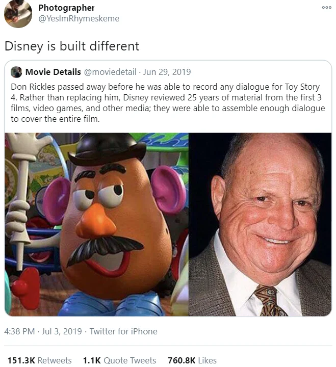 Twitter thread discussing Disney being 'built different' with movie production details and images