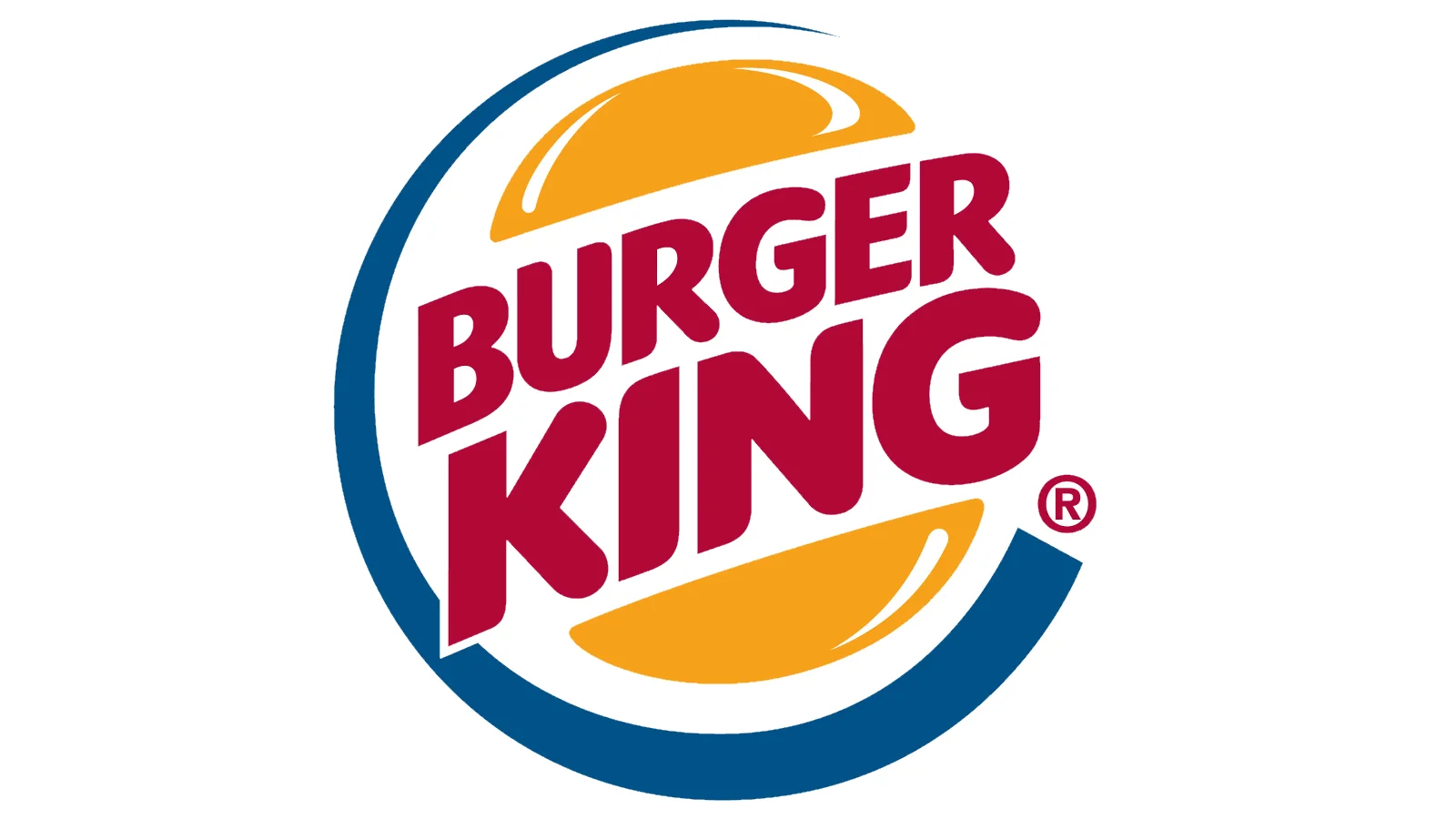 Burger King circular logo with red text between two orange burger buns