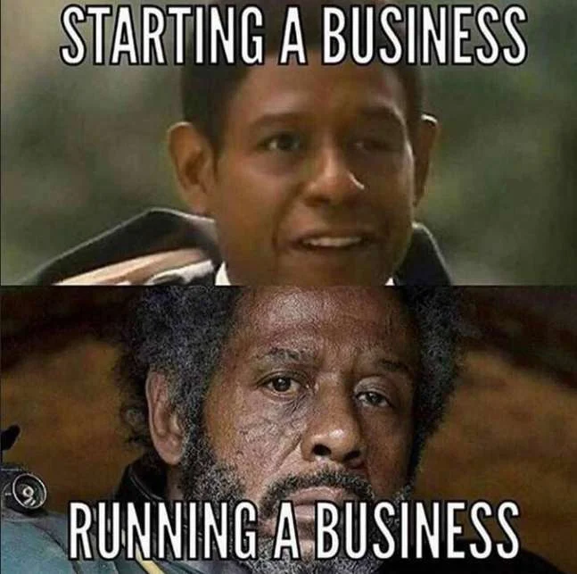 Bussin — Movie scene: optimistic actor vs tired actor, Starting A Business vs Running A Business