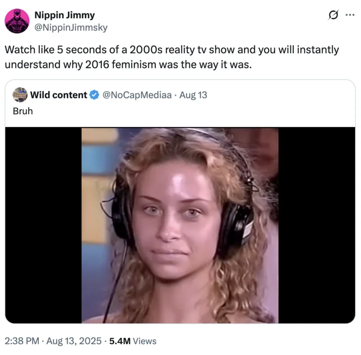 Buttaface Contest Girl Stacy — Tweet by Nippin Jimmy about 2000s reality TV and 2016 feminism, quoting the Stacy video.