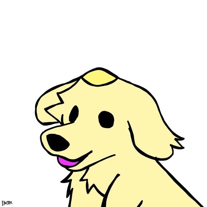 Butterdog — Minimalist drawing of a yellow golden retriever with butter on its head