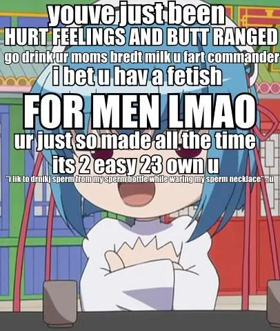 Butthurt — Anime girl image macro with hurt feelings and butt ranged troll text