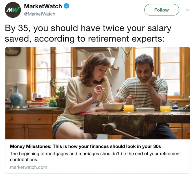 MarketWatch tweet about saving twice your salary by age 35